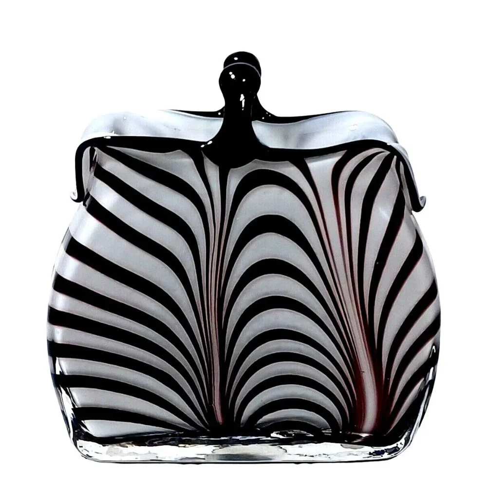Rare Murano Optical Illusion MCM Vtg Handbag Purse Art Glass Vase Planter 1960s - Picture 2 of 10